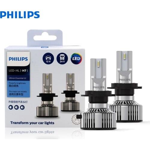 Philips New Ultinon Essential Gen2 LED H7 12/24V 20W 6500K Super White Light Car Headlight LED Auto Lamps 11972UE2X2 (Pack of 2)