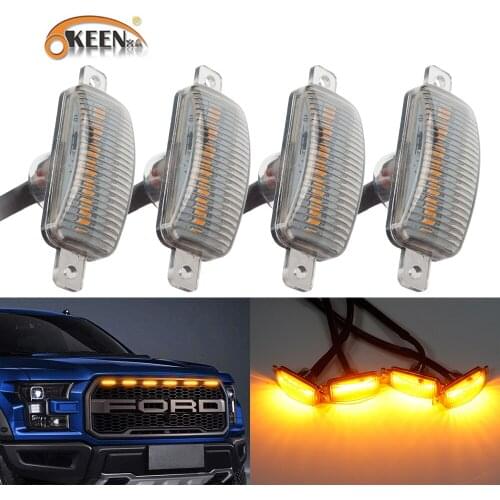 OKEEN One Set Universal LED Front Grille Light For Car Amber Yellow DRL Auto Warning Parking Lamps Raptor Style Waterproof Bulbs