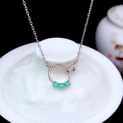 CoLife Jewelry Silver Circle Pendant for Daily Wear 3mm Natural Emerald Pendant 925 Silver Emerald Jewelry Gift for Woman