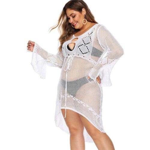 Womens Beach Cover Up for Women Plus Size Robe Ete 2021 Long Dress Maxi Dresses Summer Transparent Sexy Fishnet Beachwear 4XL