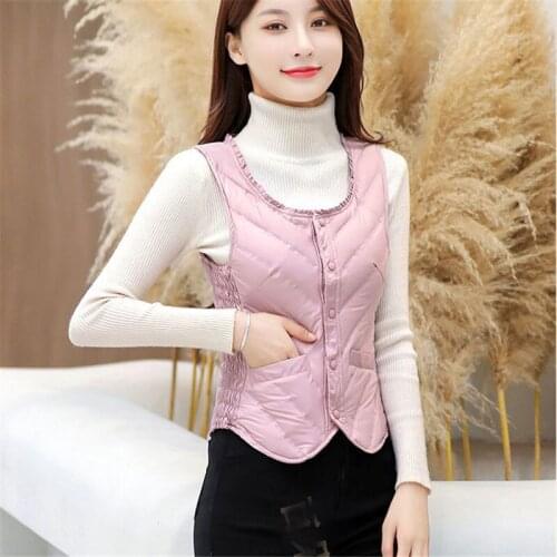 2021 Autumn Winter Women Short Vest Jacket Ultra Light White Duck Down Vests Coats Female Slim Sleevelss Waistcoat Outwear Tops