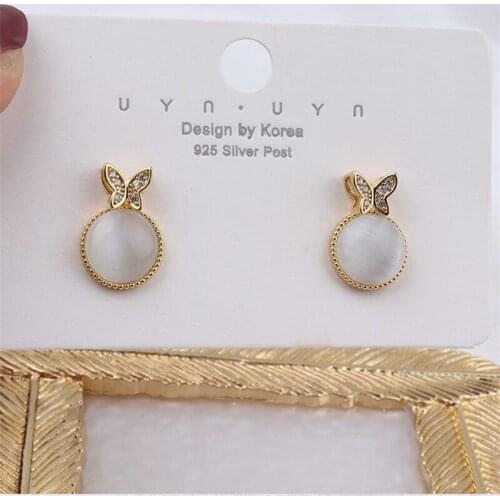 Gold Color Brass Butterflies Stud Earrings Diy Jewelry Findings Accessories Korean Opal Zircon Earrings Classic Jewelry Party