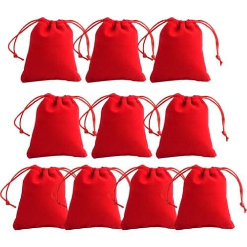 10pcs Velvet Bags Jewelry Wedding Party Favor Gift Drawstring Pouches Red