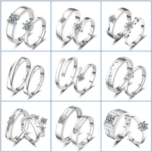 10 set 925 Sterling Silver couple Rings For Women Men Romantic adjustable rings for lover bague femme couple rings engament