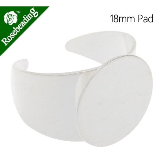18mm Silver Plated Adjustable Ring Blanks Base With Pad,fit 18mm cabochon,Sold 20pcs/lot-C4659
