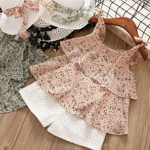 2019 Baby Infant Girl Summer Fashion Clothing Set Chiffon Floral Shirts+Shorts,Girls Kids Princess Suits Wholesale 4sets lot