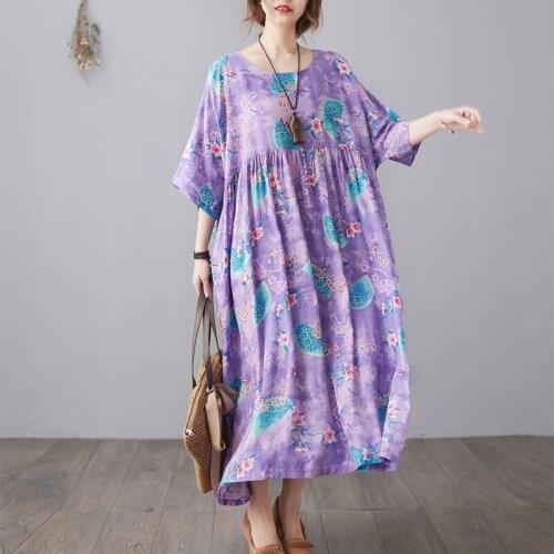 2021 Summer Fashion Women Dress Oversize 4XL 5XL 6XL Cotton A-Line Maxi Floral Dress Female Loose Plus Size Linen Sundress Dress