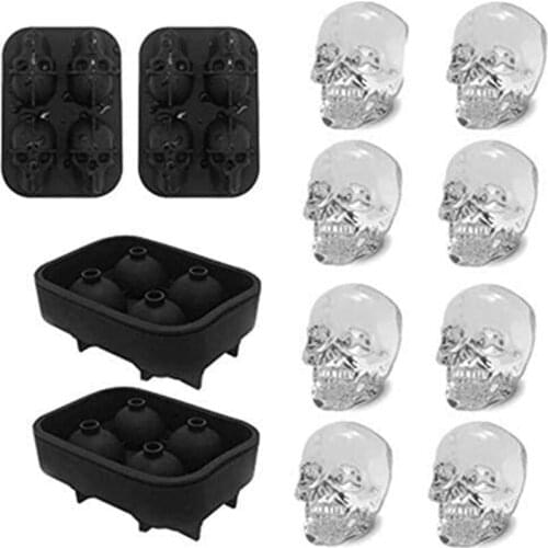 3D Skull Ice Cube Molds-2Pack,Whiskey Ice Ball Mold Easy Release Silicone Mold,Craft Ice Cube Trays for Cocktails,Juice Beverage