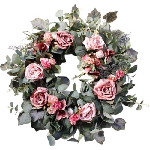 56cm Door Wreath Large Garland Artificial Flower Wreath Rose And Green Leaves Wall ing Door Decoration Home Farmhouse Decor