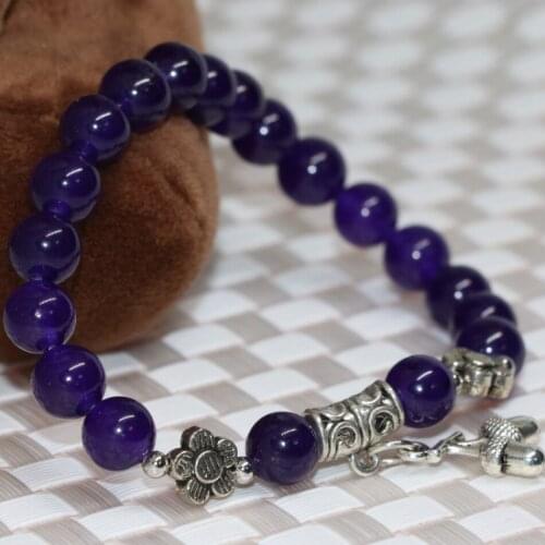 8mm purple natural chalcedony jades stone round beads strand bracelets wholesale price special jewelry making 7.5inch B2033