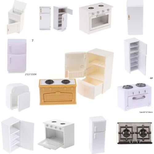 Dollhouse Accessories 1:12 Dollhouse Kitchen Miniature White Refrigerator Cooktop Cooking Bench Furniture Model