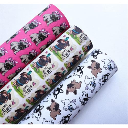 Free shipping 20*33cm dog A4 cartoon print synthetic leather fabric for bag and bow BHY787