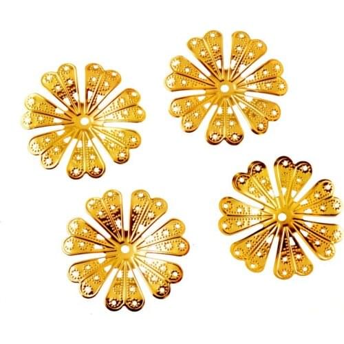 Free shipping 30Pcs Gold tone Flower Wraps Connectors Metal Crafts Decoration DIY Findings Connectors 40x40mm
