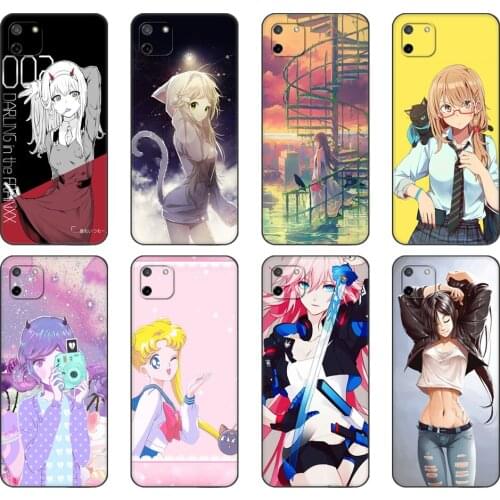 Black tpu Case For OPPO Realme C11 C20 C21 Case Back Cover Bumper THE Anime girl