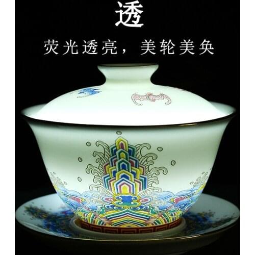 Franc Color Cup Cover Bowl Household Blue and White Porcelain Three-Force Tea Bowl Chinese Handmade Tea Kung Fu Tea Bowl