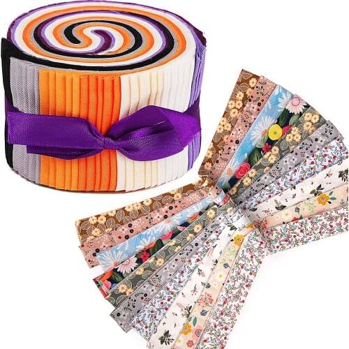 Dailylike 51 Pcs Cotton Fabric Quilting Strips Jelly Roll with Different Patterns Sewing Cotton Assorted Fabric Long Cotton Tape