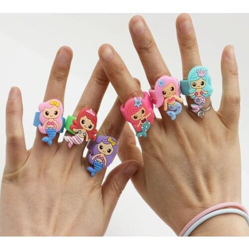 PVC Mermaid Finger Ring Kids Ring Toy Mermaid Princess Ring Happy Birthday Decor Kids Girl Mermaid Theme Party Gift For Guests