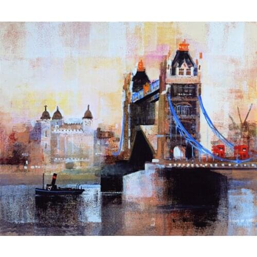 Good Quality Abstract Landscape London Tower Bridge Oil Painting On Canvas Handmade Abstract Landscape Oil Painting FOR SALE