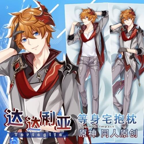 Game Genshin Impact Tartaglia Dakimakura Male Otaku Hugging Body Pillow Case Fullbody HD Printed Peach Skin Pillow Cover