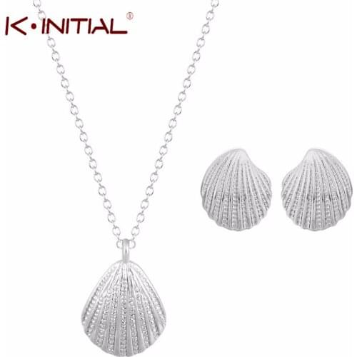 Kinitial New Fashion Shell Jewelry Sets Necklace Stud Earrings Jewelry Sets For Women Wedding Earring Choker Pendant Accessories