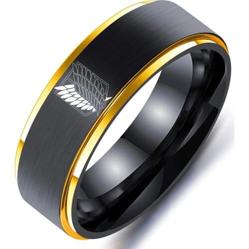 8mm Attack on Titan Black sliver Stainless Steel Ring Wings Of Liberty Flag Finger Rings For Men Women Jewelry Anime Fans