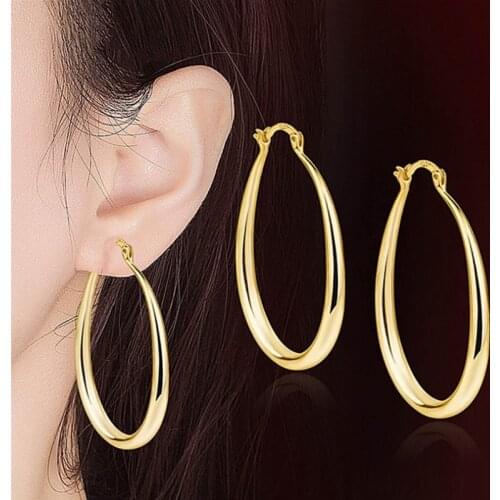 Personality Geometric Oval Earrings For Women Cute Metal Hoop Earrings Fashion Big Oval Exaggerated Jewelry Party Gift