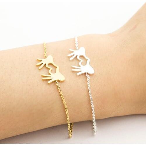 Minimalist Heart Bracelets For Women Stainless Steel Gold Color Double Hand Charm Bracelet Femme Bridesmaid Gifts Couple Jewelry