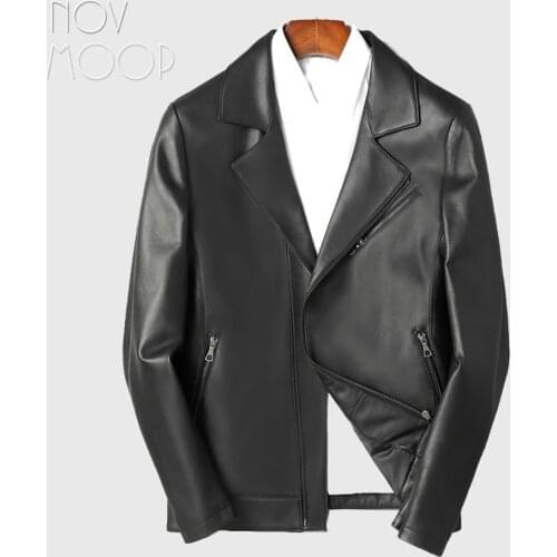 Novmoop Korean style simple cut genuine leather men jacket soft smooth sheepskin smart casual Veste en cuir pour homme LT3370