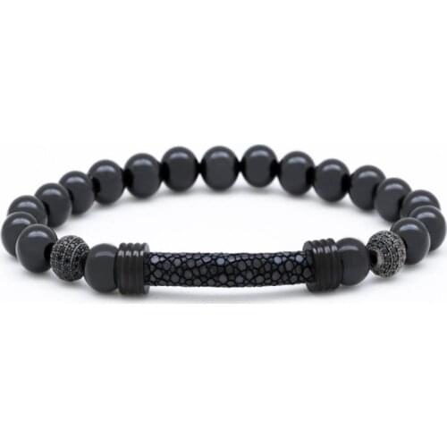 Newest Men Stingray Leather Bracelet with CZ Paved Beads Charm Bracelets and Thailand Genuine Stingray Strap Bracelet