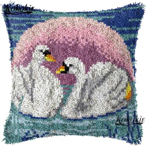 Latch hook rug kits counted cross stitch kits for embroidery swan cushion Patchwork Pillowcase diy carpet craft kits for adults
