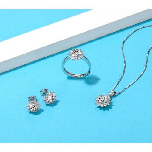 Hot Selling On Ins Sparkle Silver Jewelry Set Factory Wholesale Price Moissanite Diamond Ring Earrings Necklace Bracelet