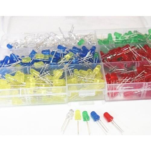 500Pcs/lot 5MM LED Diode Kit Mixed Color Red Green Yellow Blue White 5value*100pcs