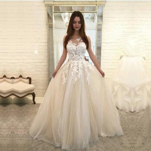 Real Wedding Dress O-Neck Appliques A-Line Custom Made Lace Wedding Gowns White Ivory Bride Dresses vestido de noiva