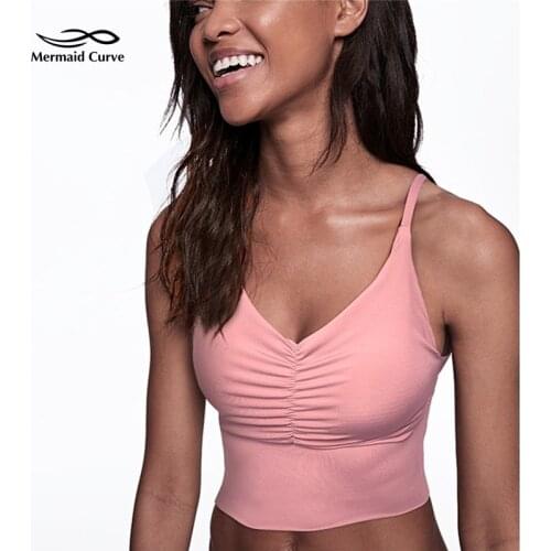 Mermaid Curve Sexy Crop Top Sport Tank Women Front Folding Design Gym Sports Running Jogger Vest Yoga Bra With Padded Camisole