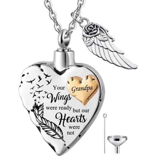Heart Cremation Necklace for Ashes Cremation Jewelry with Angel Wing Urn Necklace for Ashes Memorial Pendant-Your Wings Were RED
