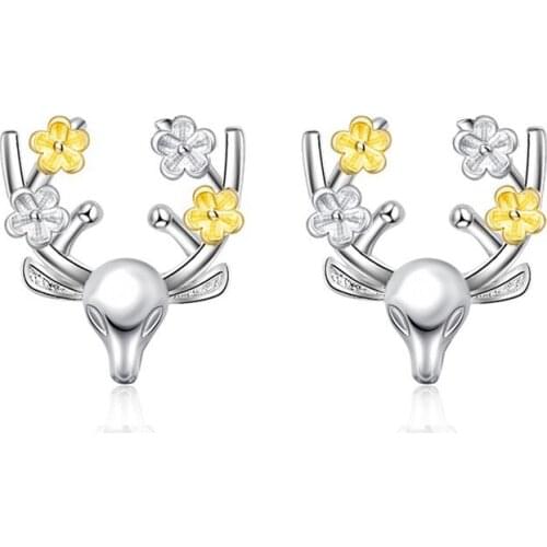 New Sika Deer Earrings Fawn Elk Head Stud Earrings For Women Silver Color Earing Jewelry Cute Animal Christmas New Year Earring