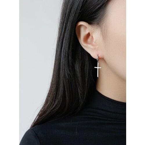New Women Hoop Earrings women Minimalist Fashion Sterling Silver Jewelry Cross Long earring for female Pendientes Mujer Moda