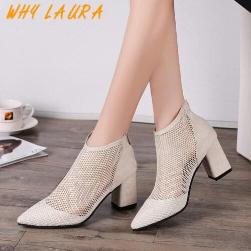 Mesh surface breathable 2021 new pointy high heel fashion cold boots lady wind baotou charming Roman shoes