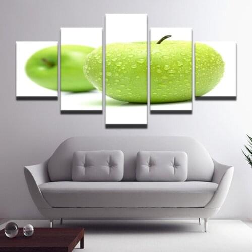Modern Home Decor Green Apple Canvas Painting 5 Piece Fruit Paintings HD Canvas Prints Art for Kitchen Dinning Room Painting