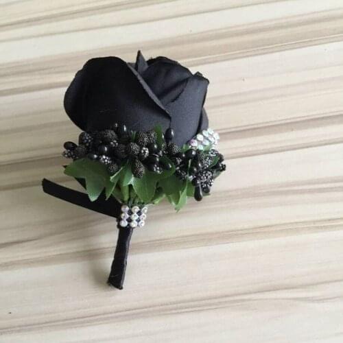 Pure Black Color Wedding Boutonniere for Groom Best Man Buttonhole Pin christmas Party Decoration