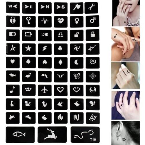 1Set 99pcs Airbrush Glitter Temporary Tattoo Stencil Hollow Drawing Kid Tattoo Cat Flower Cartoon Design DIY Body Art Template