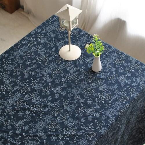 Japanese Traditional Blue Flowers Tablecloth Cotton Linen Kitchen Table Covers