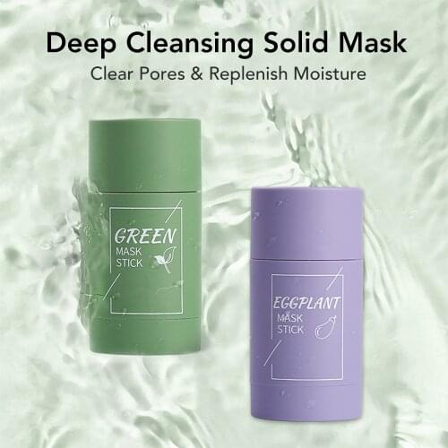 Green Tea Cleansing Solid Mask Eggplant Acne Cleansing Solid Mask Facial Skin Care Deep Moisturizing Hydrating Whitening Clean