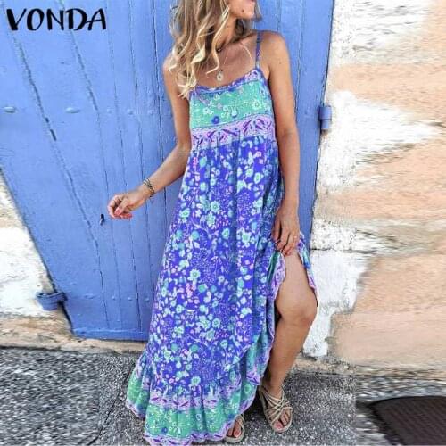 Tank Summer Dress Women Vintage Floral Print Long Maxi Dress 2021 VONDA Beach Holiday Sundress Casual Vestido Plus Size S-5XL