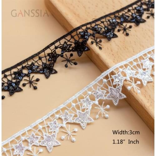1YARD Width:3cm Stars Lace Trim Ivory White & Black for Curtain Wedding Dress Skirts Collar Neckline DIY Decoration(ss-2361)