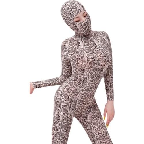 2pcs/set Serpentine Long Sleeve Bodysuit Overalls Zentai Rompers Womens Jumpsuit Zipper Open Crotch Catsuit Bodystocking Onesie