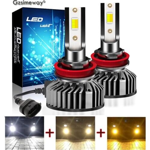 2PCS Tricolor Canbus H7 LED H11 H8 H9 H1 H4 Car Light Bulbs 6000K 3000K H3 H27 880 HB3 HB4 HIR2 LED Auto Headlight Fog Lamp 12V