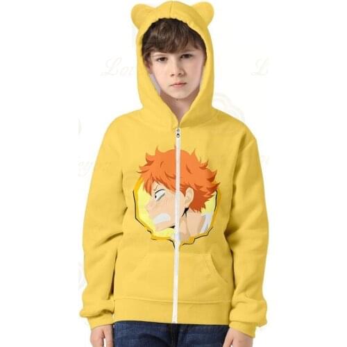 2020 Hot Anime Haikyuu!! Volleyball Teenager Cat Ears Zipper Hooded Hoody Childrens Spring Autumn Clothing Wholesale