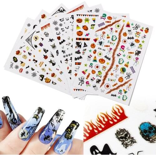 2021!!! 3D Halloween Nail Design Sticker for Nail Art Anime/Skull/Bone/ Snake/Pumpkin Decals Manicure Nail Decor Sticker DHFF123