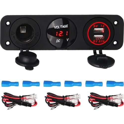 3 Hole Switch 3.1A Dual USB Power Adapter Panel Car Charger 12V LED Digital Voltmeter Auto Cigarette Lighter Splitter Socket